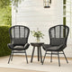 Outdoor Round Accent Chair Set of 2, Gray Faux Rattan, Black Iron