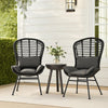 Outdoor Round Accent Chair Set of 2 | Gray Faux Rattan | Black Iron