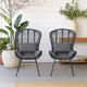 Outdoor Round Accent Chair Set of 2 | Gray Faux Rattan | Black Iron