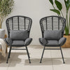Outdoor Round Accent Chair Set of 2 | Gray Faux Rattan | Black Iron