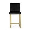 Counter Stool Chair Set of 2 | Gold Sled Metal Base | Black Velvet
