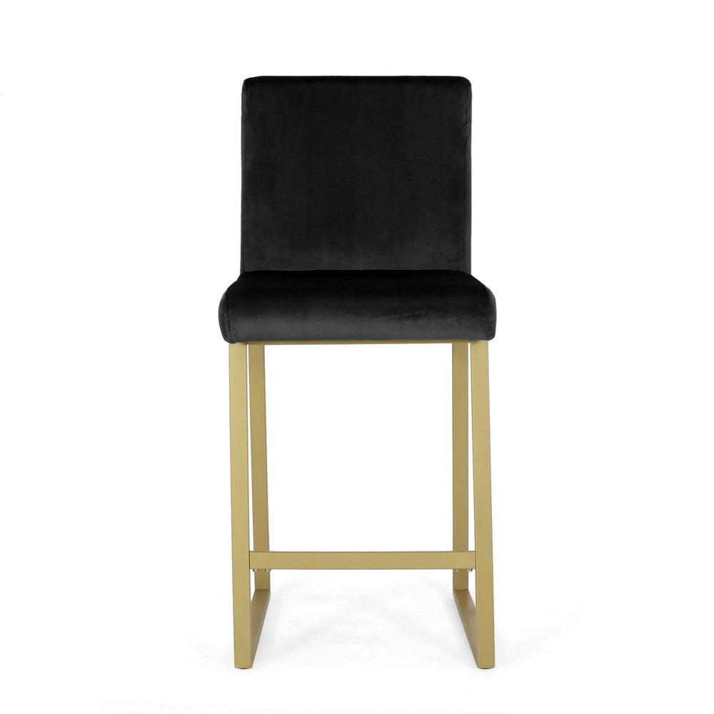 Counter Stool Chair Set of 2 | Gold Sled Metal Base | Black Velvet