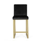 Counter Stool Chair Set of 2 | Gold Sled Metal Base | Black Velvet