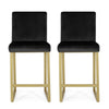 Counter Stool Chair Set of 2, Gold Sled Metal Base, Black Velvet