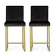 Counter Stool Chair Set of 2, Gold Sled Metal Base, Black Velvet