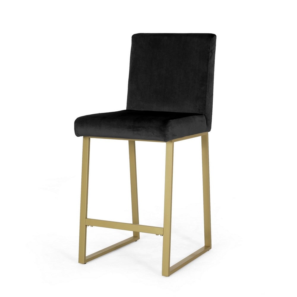 Counter Stool Chair Set of 2 | Gold Sled Metal Base | Black Velvet