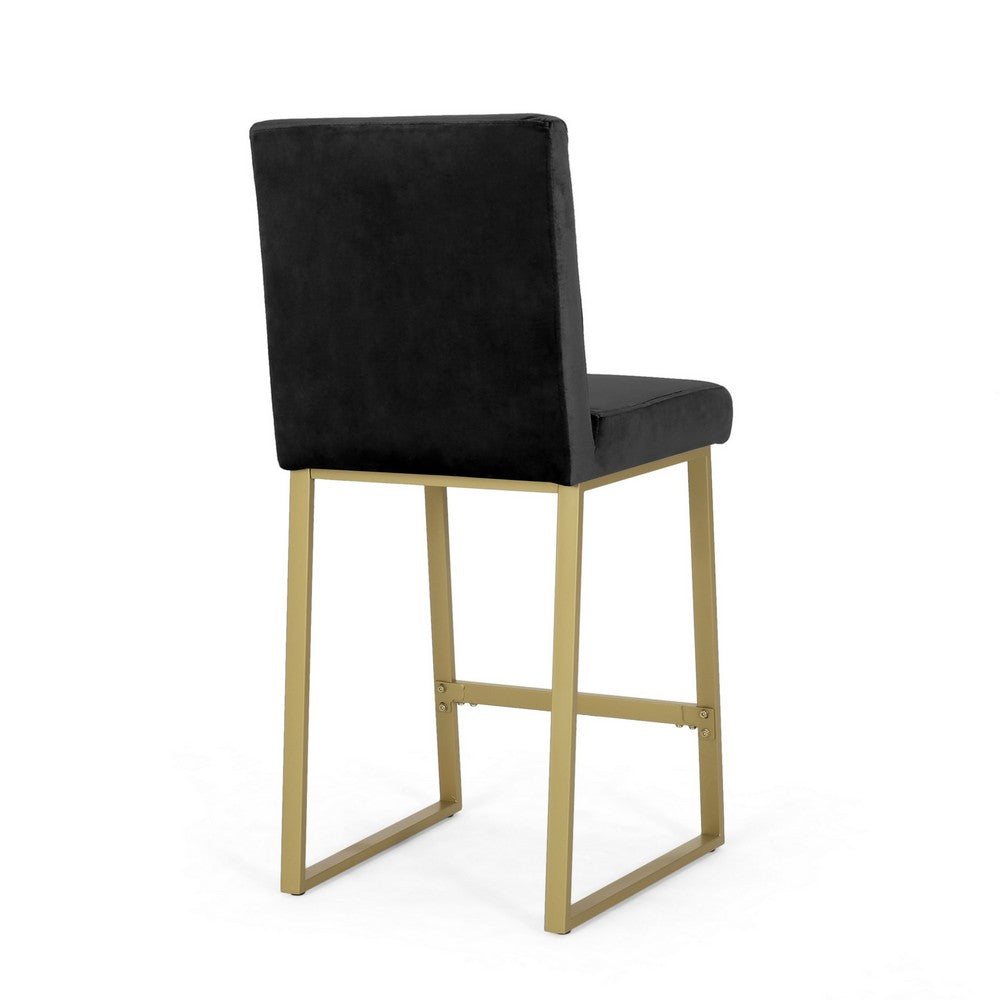 Counter Stool Chair Set of 2 | Gold Sled Metal Base | Black Velvet