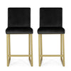 Counter Stool Chair Set of 2 | Gold Sled Metal Base | Black Velvet
