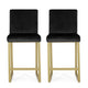 Counter Stool Chair Set of 2 | Gold Sled Metal Base | Black Velvet