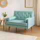 Lita Wide Accent Club Chair, Button Tufted, Light Blue Textured Fabric