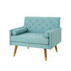 Lita Wide Accent Club Chair, Button Tufted, Light Blue Textured Fabric