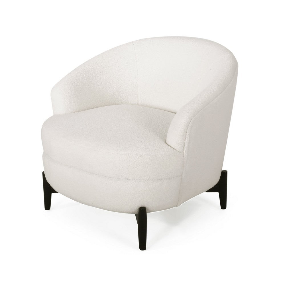 Olie Accent Club Chair, Barrel Style, Boucle White Fabric, Cross Base