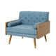 Lita Wide Accent Club Chair, Tufted, Blue Fabric, Brown Wood Frame