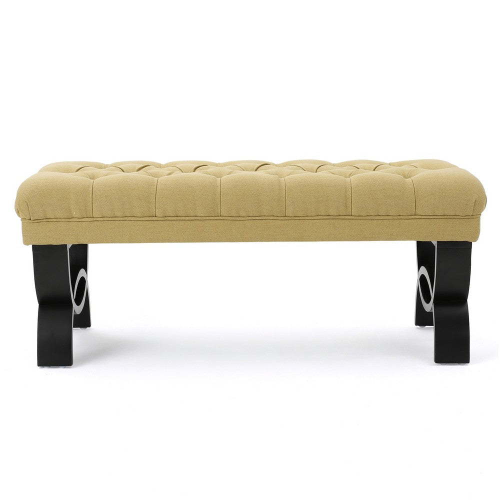 Riam Ottoman Bench 41 Inch Button Tufted Yellow Half Circle Legs BM326939