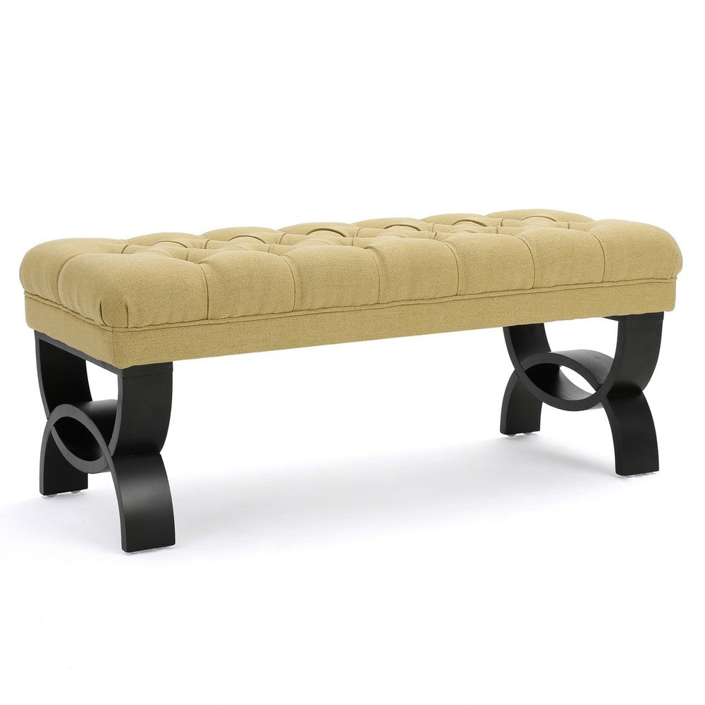 Riam Ottoman Bench 41 Inch Button Tufted Yellow Half Circle Legs BM326939