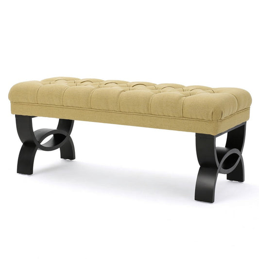 Riam Ottoman Bench, 41 Inch, Button Tufted, Yellow, Half Circle Legs