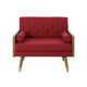 Lita Wide Accent Club Chair | Button Tufted | Red Fabric | Brown Frame