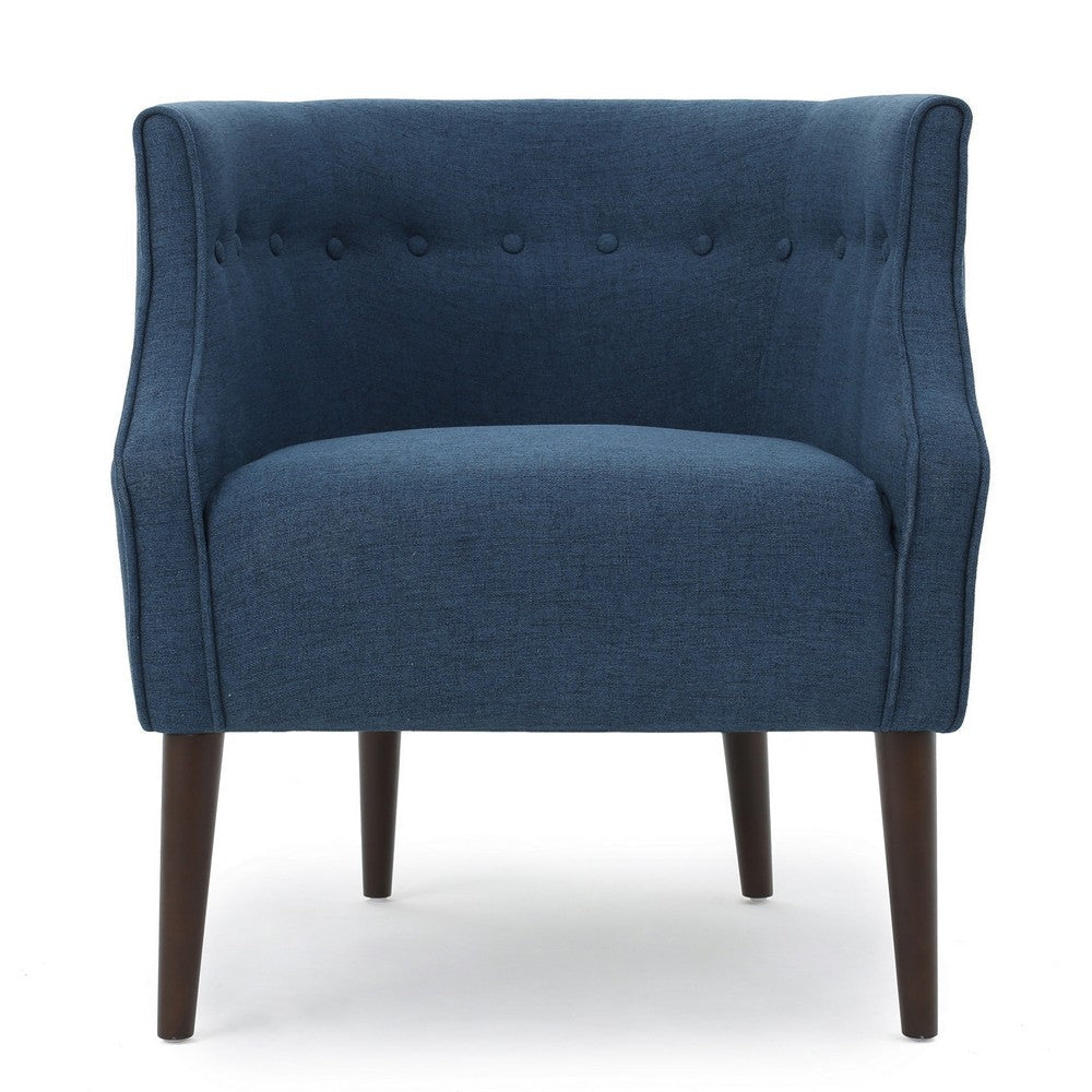 Accent Club Chair Curved Barrel Back Button Tufted Navy Blue Fabric BM326941