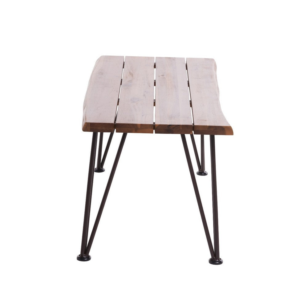 Zoe Outdoor Coffee Table Hairpin Legs 43in Brown Slatted Acacia Wood