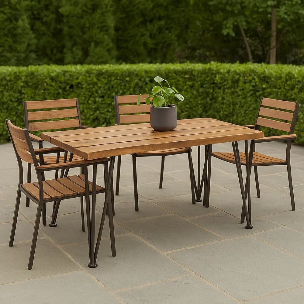 Zoe Outdoor Coffee Table, Hairpin Legs, 43in Brown Slatted Acacia Wood