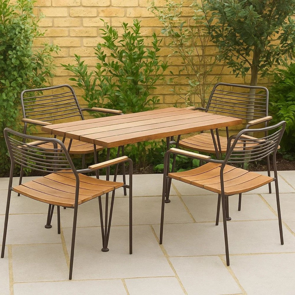 Zoe Outdoor Coffee Table, Hairpin Legs, 43in Brown Slatted Acacia Wood