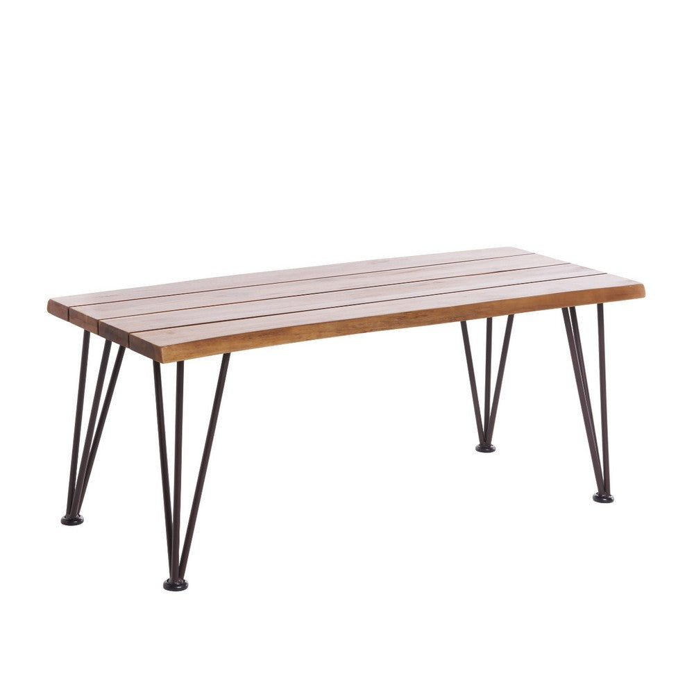 Zoe Outdoor Coffee Table, Hairpin Legs, 43in Brown Slatted Acacia Wood
