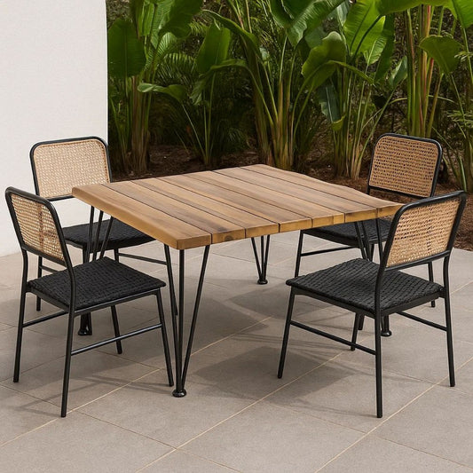 Zoe Outdoor Coffee Table, Hairpin Legs, 33in Brown Slatted Acacia Wood