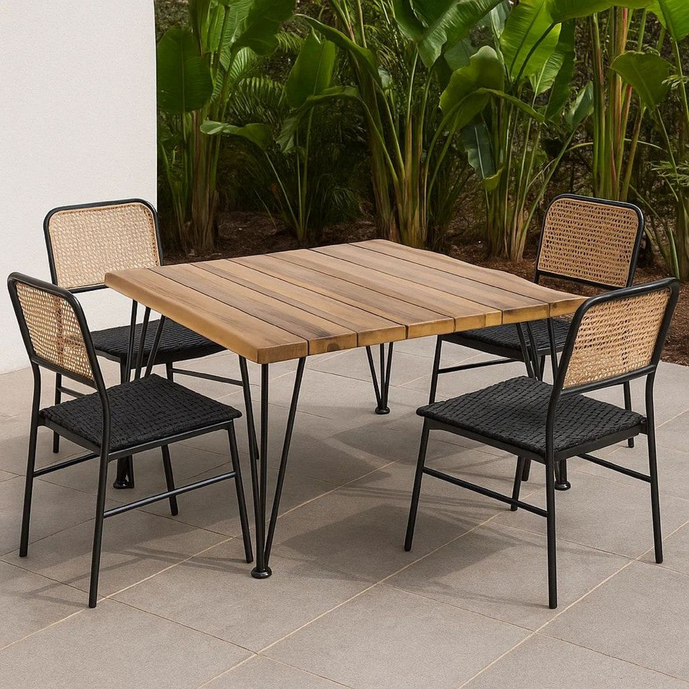 Zoe Outdoor Coffee Table, Hairpin Legs, 33in Brown Slatted Acacia Wood