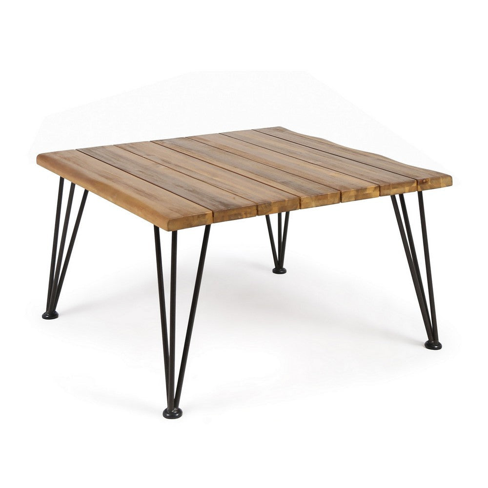 Zoe Outdoor Coffee Table, Hairpin Legs, 33in Brown Slatted Acacia Wood