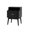 Inaya Nightstand | 1 Drawer and Shelf | Splayed Legs | 26" Black MDF