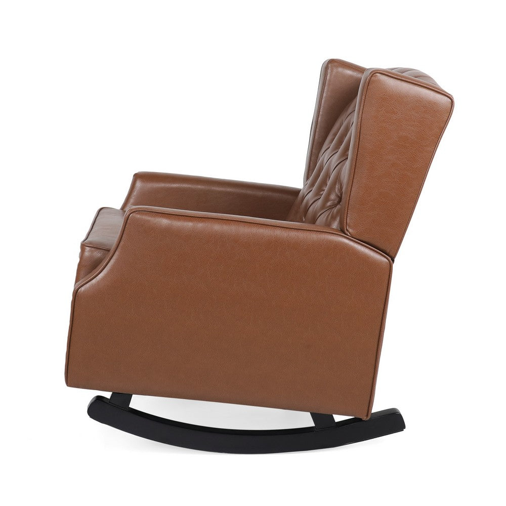 Zyna Rocking Chair | Gentle Motion | Brown Waffle Stitch Faux Leather