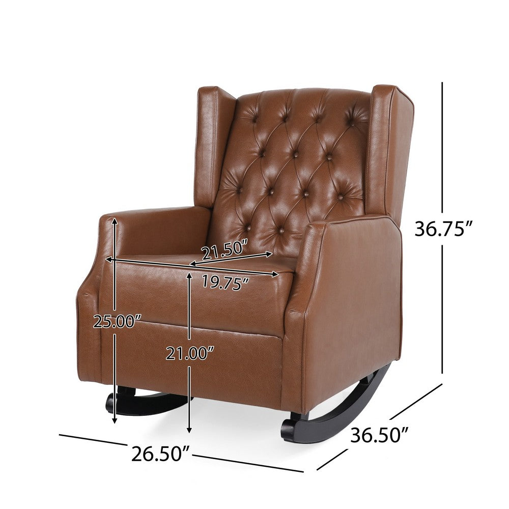 Zyna Rocking Chair | Gentle Motion | Brown Waffle Stitch Faux Leather
