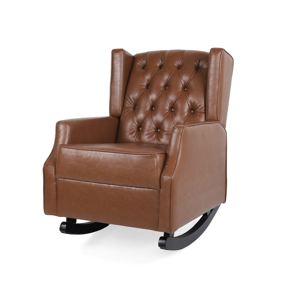 Zyna Rocking Chair | Gentle Motion | Brown Waffle Stitch Faux Leather