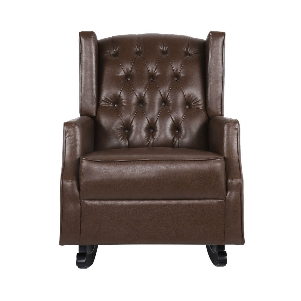 Zyna Rocking Chair Gentle Dark Brown Waffle Stitch Faux Leather