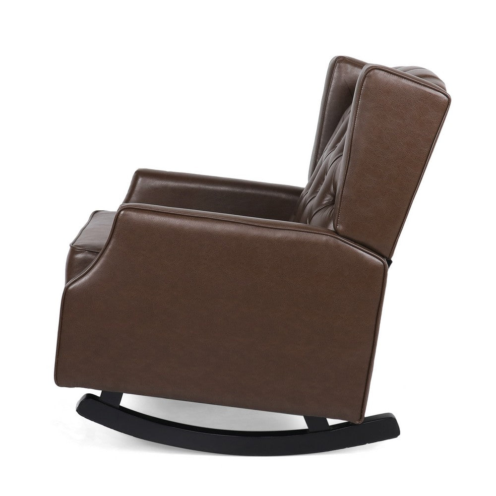 Zyna Rocking Chair | Gentle | Dark Brown Waffle Stitch Faux Leather