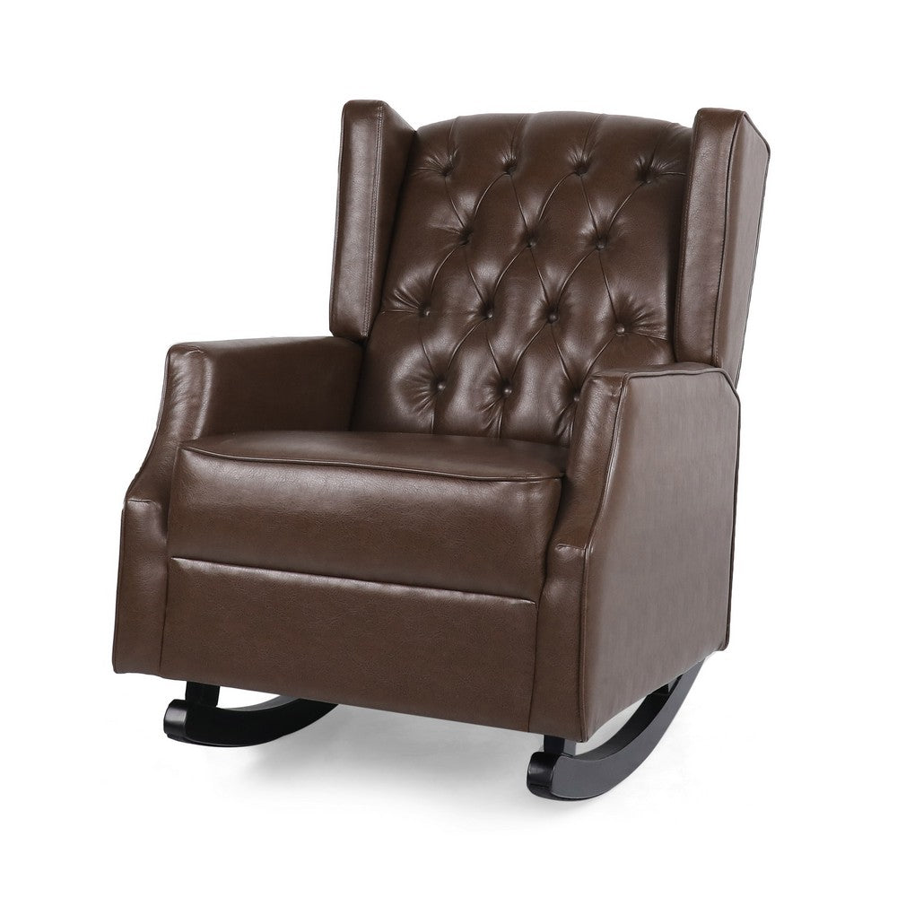Zyna Rocking Chair | Gentle | Dark Brown Waffle Stitch Faux Leather