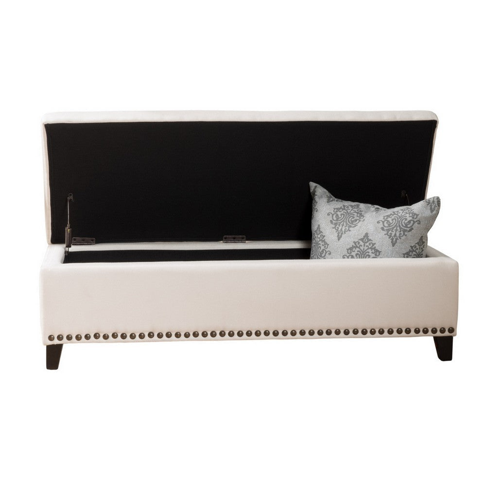 Ottoman Bench Chain Link Pattern Nailhead Trim 51 Inch Beige Fabric BM326958