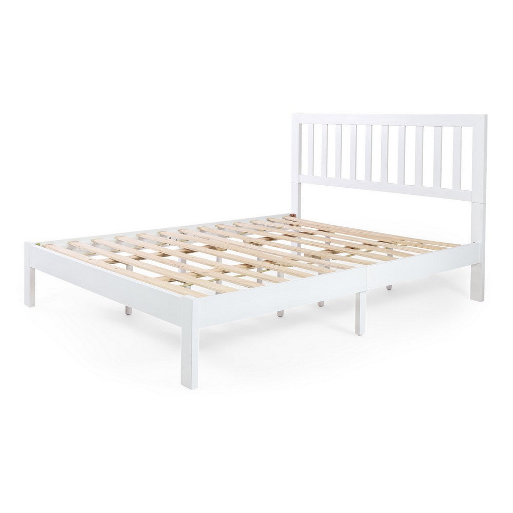 Danie Low Profile Queen Bed | Open Slat Headboard | White Acacia Wood