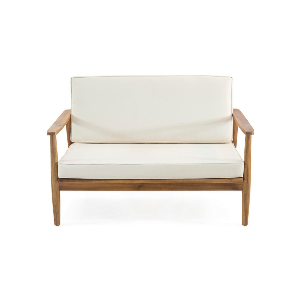 Roxy 2pc Outdoor Loveseat and Coffee Table Set | Acacia Wood | Cream