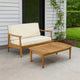 Roxy 2pc Outdoor Loveseat and Coffee Table Set, Acacia Wood, Cream