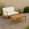 Roxy 2pc Outdoor Loveseat and Coffee Table Set, Acacia Wood, Cream