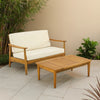 Roxy 2pc Outdoor Loveseat and Coffee Table Set, Acacia Wood, Cream