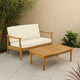 Roxy 2pc Outdoor Loveseat and Coffee Table Set | Acacia Wood | Cream
