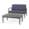 Roxy 2pc Outdoor Loveseat Coffee Table Set | Acacia Wood | Dark Gray