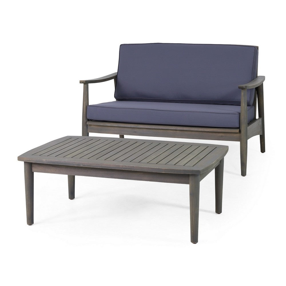 Roxy 2pc Outdoor Loveseat Coffee Table Set | Acacia Wood | Dark Gray