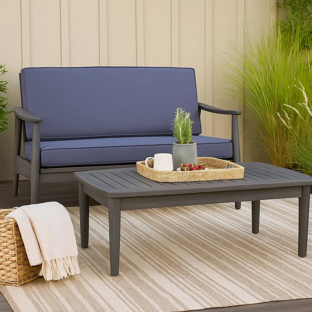 Roxy 2pc Outdoor Loveseat Coffee Table Set | Acacia Wood | Dark Gray