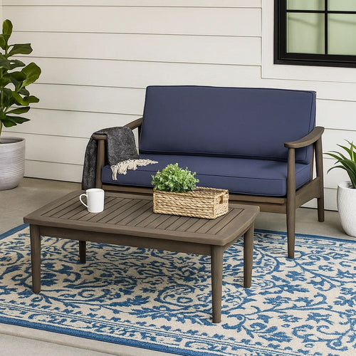 Roxy 2pc Outdoor Loveseat Coffee Table Set | Acacia Wood | Dark Gray
