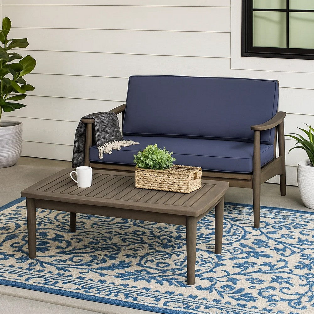 Roxy 2pc Outdoor Loveseat Coffee Table Set | Acacia Wood | Dark Gray