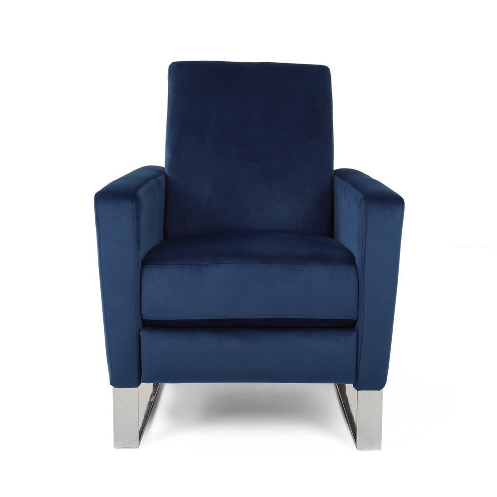 Reki Recliner Chair Manual Push Back Stainless Steel Blue Velvet