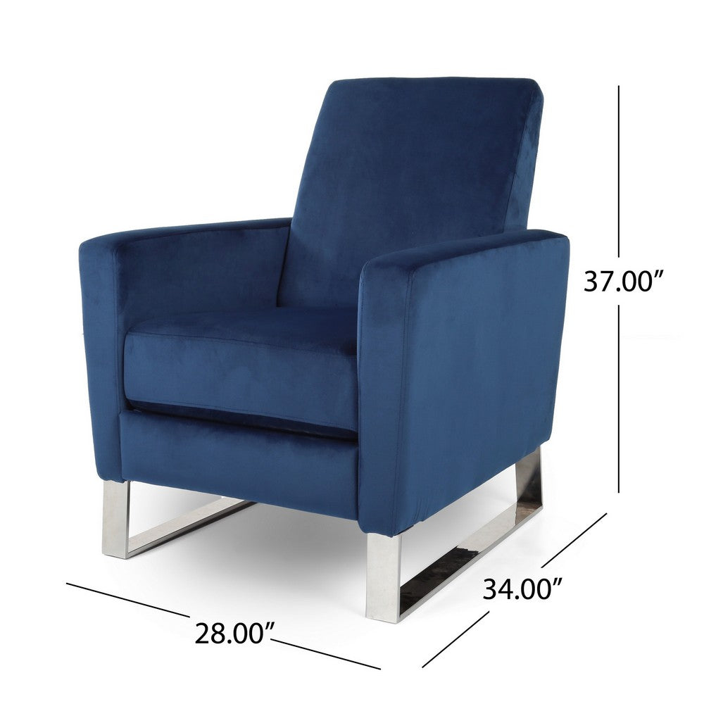 Reki Recliner Chair | Manual Push Back | Stainless Steel | Blue Velvet